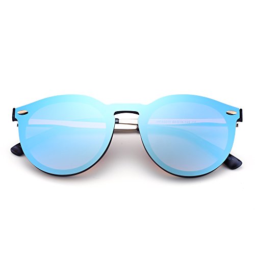 JIM HALO Gafas de Sol de Espejo Sin Marco Reflexivo Una Pieza Redondas Anteojos Para Hombre Mujer(Negro/Azul Espejo)