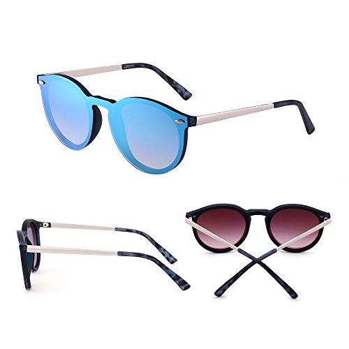 JIM HALO Gafas de Sol de Espejo Sin Marco Reflexivo Una Pieza Redondas Anteojos Para Hombre Mujer(Negro/Azul Espejo)