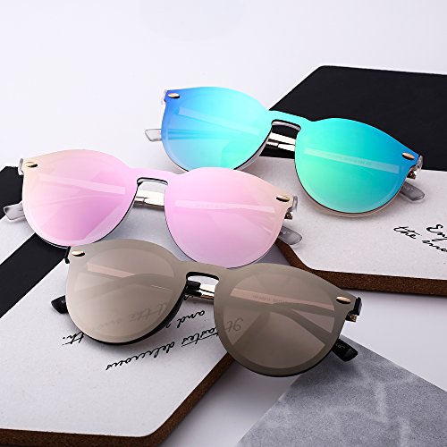 JIM HALO Gafas de Sol de Espejo Sin Marco Reflexivo Una Pieza Redondas Anteojos Para Hombre Mujer(Negro/Azul Espejo)