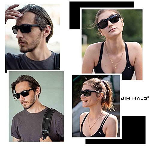 JIM HALO Polarizadas Deportivas Gafas de Sol de Espejo Wrap Alrededor Conducir Pescar Hombre Mujer(Negro/Gris Espejo)