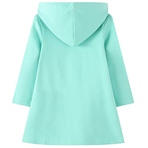 JinBei Niñas Vestidos con Capucha Unicornio Lentejuelas Largo Túnica Pullover Tops Manga Larga Algodón Suéter Casual Verde Otoño Sudadera con Capucha 6-7 años