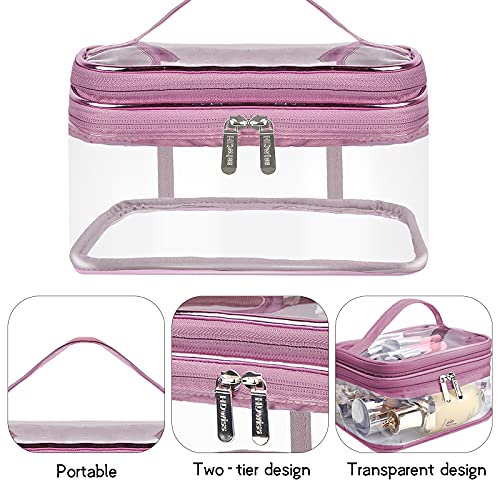 Jinlaili Neceser Maquillaje Transparente, 2 Capas Bolsa de Aseo Impermeable, Neceser Viaje para Maquillaje, Bolsa Cosméticos Portátil, Grande Organizador Maquillaje Neceser para Mujer Hombre (Rosa)