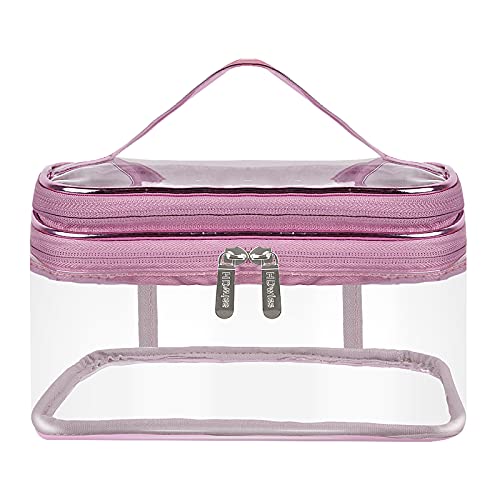 Jinlaili Neceser Maquillaje Transparente, 2 Capas Bolsa de Aseo Impermeable, Neceser Viaje para Maquillaje, Bolsa Cosméticos Portátil, Grande Organizador Maquillaje Neceser para Mujer Hombre (Rosa)