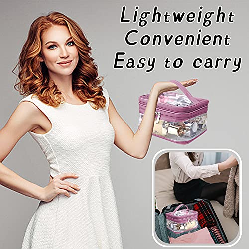 Jinlaili Neceser Maquillaje Transparente, 2 Capas Bolsa de Aseo Impermeable, Neceser Viaje para Maquillaje, Bolsa Cosméticos Portátil, Grande Organizador Maquillaje Neceser para Mujer Hombre (Rosa)