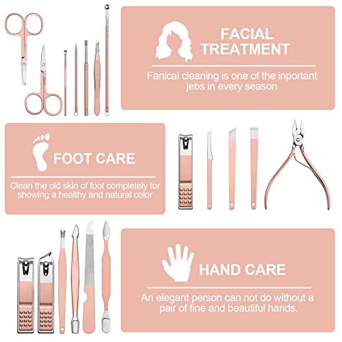 Jinsion - Set de manicura y pedicura de 18 piezas de acero inoxidable, set de manicura y pedicura, incluye bolsa de viaje de piel de lujo
