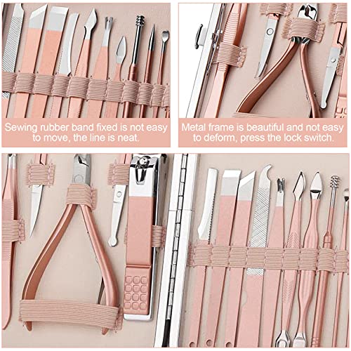 Jinsion - Set de manicura y pedicura de 18 piezas de acero inoxidable, set de manicura y pedicura, incluye bolsa de viaje de piel de lujo