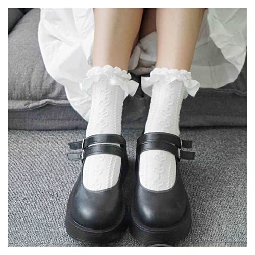 JJSNN Calcetines esponjosos Calcetines de Las Mujeres Calcetines de Encaje de corazón Dulce Chicas Algodón Calcetines Blancos Vestido Femenino Streetwear (Color : Black)