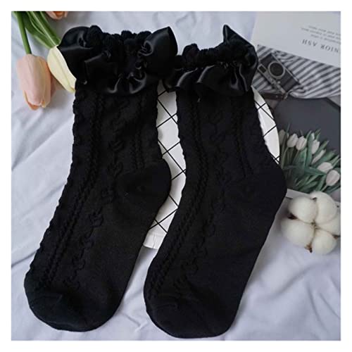 JJSNN Calcetines esponjosos Calcetines de Las Mujeres Calcetines de Encaje de corazón Dulce Chicas Algodón Calcetines Blancos Vestido Femenino Streetwear (Color : Black)