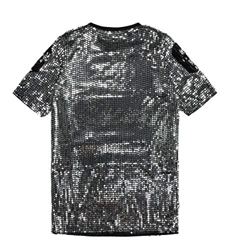 JLTPH Mujeres Lentejuelas Sueltas Casual Camiseta Patrón Digital Trajes de Discoteca Jazz Hip Hop Traje de Baile Callejero Equipo de Rendimiento Tops