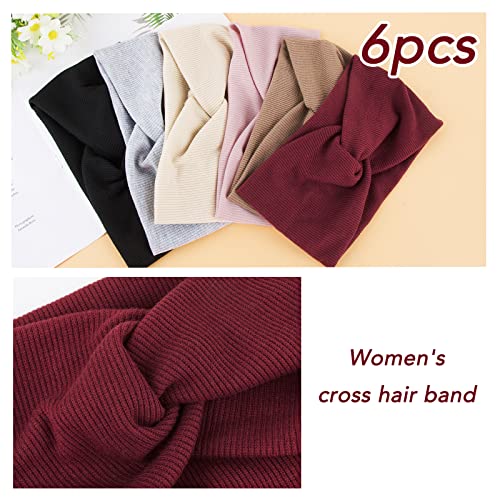 JNCH 6pcs Bandas de Pelo Mujer, Venda de Pelo Elástica Nudo, Turbantes Mujer, Cinta para Pelo de Cabeza de Algodón, Diademas de Mujer de Nudo, 10.5cm*19cm, 6 Colores Variados