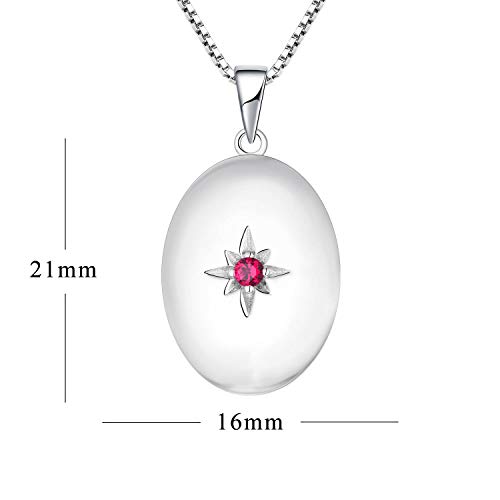 JO WISDOM Collar de Foto Medallón Plata de Ley 925 Mujer, Collar de Estrella Polar Joyas 3A Circonita Piedra de nacimiento de Julio color Rubí,Joyas para Mujeres Niña Mamá