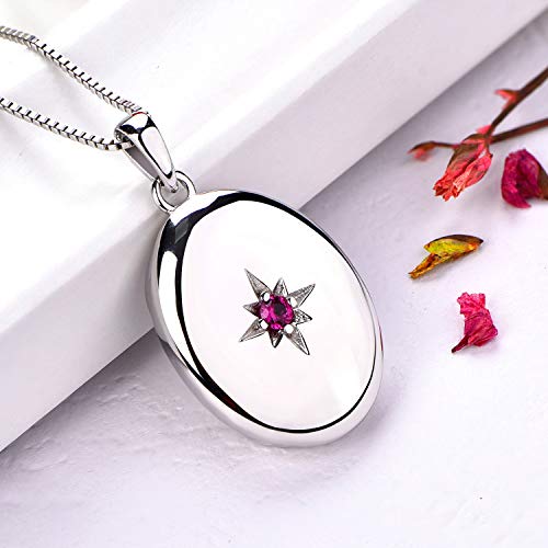 JO WISDOM Collar de Foto Medallón Plata de Ley 925 Mujer, Collar de Estrella Polar Joyas 3A Circonita Piedra de nacimiento de Julio color Rubí,Joyas para Mujeres Niña Mamá
