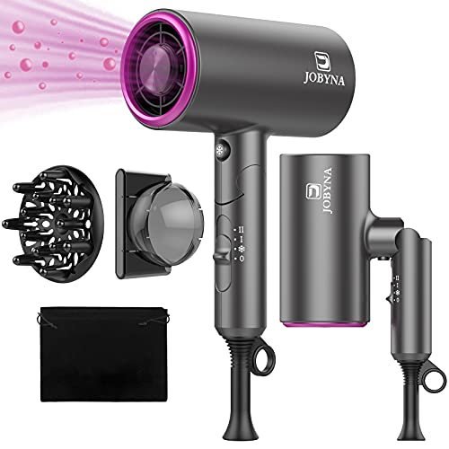 JOBYNA Secador Pelo Profesional, Secadores de Pelo Iónico 1800W, Hair Dryer de Secado Rápido 3 Calor, 2 Velocidades y Botón Cool con Difusor, Concentradora y Bolsa de Almacenamiento para Viaje, Hogar