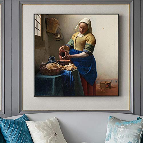 Johannes The Milkmaid Cuadross de arte famosas en la pared Pósteres e impresiones artísticos Cuadros de obras de arte famosas de la Edad de Oro holandesa Cuadros-80x80cm sin marco
