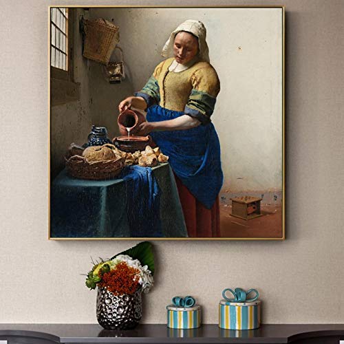 Johannes The Milkmaid Cuadross de arte famosas en la pared Pósteres e impresiones artísticos Cuadros de obras de arte famosas de la Edad de Oro holandesa Cuadros-80x80cm sin marco