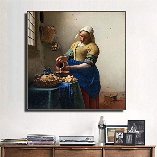 Johannes The Milkmaid Cuadross de arte famosas en la pared Pósteres e impresiones artísticos Cuadros de obras de arte famosas de la Edad de Oro holandesa Cuadros-80x80cm sin marco