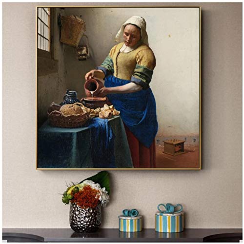 Johannes The Milkmaid Pinturas de arte famosas en la pared Carteles artísticos Impresiones Imágenes de obras de arte famosas de la Edad de Oro holandesa -60x60cmx1pcs- Sin marco