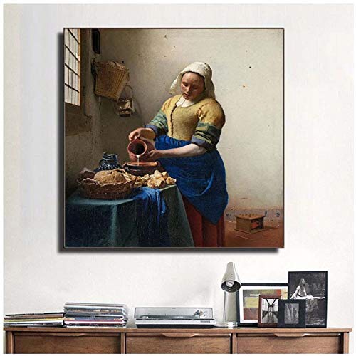 Johannes The Milkmaid Pinturas de arte famosas en la pared Carteles artísticos Impresiones Imágenes de obras de arte famosas de la Edad de Oro holandesa -60x60cmx1pcs- Sin marco