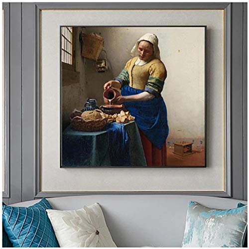 Johannes The Milkmaid Pinturas de arte famosas en la pared Carteles artísticos Impresiones Imágenes de obras de arte famosas de la Edad de Oro holandesa -60x60cmx1pcs- Sin marco