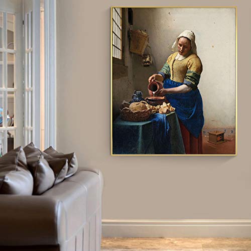 Johannes The Milkmaid Pinturas De Arte Famosas En La Pared Carteles E Impresiones ArtíSticos Edad De Oro Holandesa Cuadros De Obras De Arte Famosas Cuadros-60x80cm Sin Marco