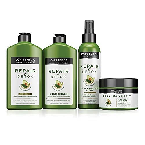 John Frieda Repair & Detox Champú – con aceite de aguacate y té verde – para cabello strapaziertes, 250 ml