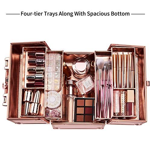 Joligrace Maletín Maquillaje Estuche de Maquillaje Maletín de Manicura Makeup Joyero Caja Maletines Maquillaje Vacío Cosméticos Organizador Beauty Case de Viaje Profesional (Dorado)
