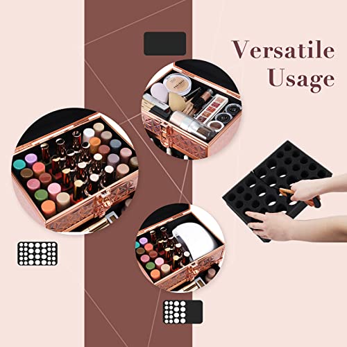 Joligrace Maletín Maquillaje Maletín de Uñas Profesional Estuche de Maquillaje Caja Maquillaje Maletín Manicura Makeup Case Cosmético Caja de Bellaza con Espejo Cajón y Cerradura, Oro Rosa