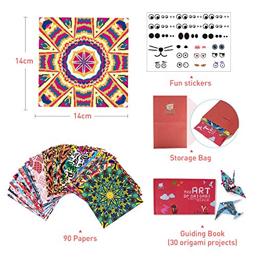 JoyCat color kit de origami para niño,90 archivo de origami vívido de doble cara 30 páginas que enseña libro de origami español,adecuado para niños/clase de manualidades