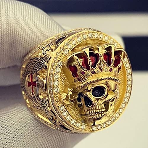 Joyería de Moda Estilo Europeo y Americano Corona Cráneo ala Cruzada Chapado en Oro Aleación de Color Anillo Masculino para Hombres Joyería de Fiesta