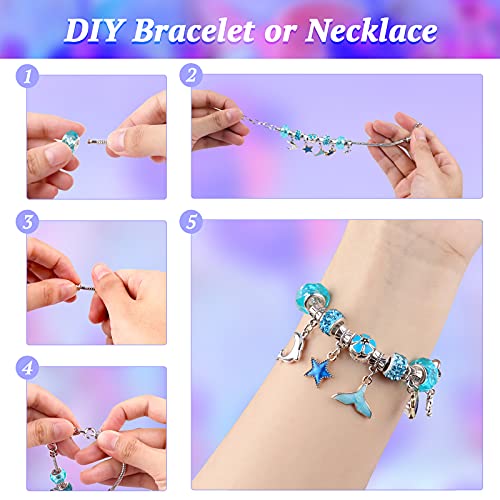 Joyhoop Hacer Pulseras Niñas, 94pcs Kit Joyería con Cuentas para Pulseras, Pulsera de Plata con 11 Pulseras, DIY Manualidades, Regalo Niña para Año Nuevo Cumpleaños Navidad, para Niñas 5-14 Años.