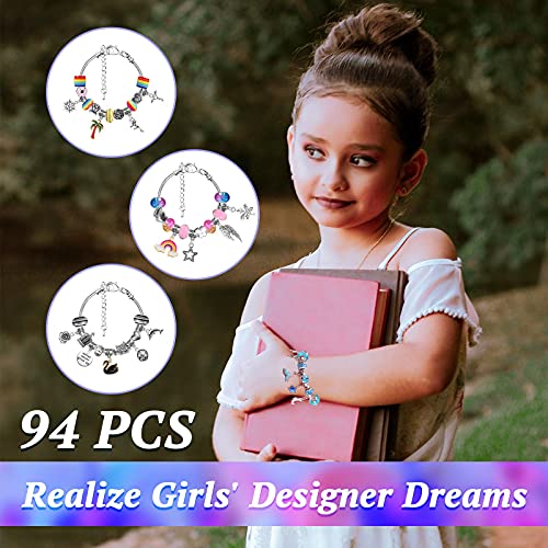 Joyhoop Hacer Pulseras Niñas, 94pcs Kit Joyería con Cuentas para Pulseras, Pulsera de Plata con 11 Pulseras, DIY Manualidades, Regalo Niña para Año Nuevo Cumpleaños Navidad, para Niñas 5-14 Años.