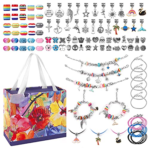 Joyhoop Hacer Pulseras Niñas, 94pcs Kit Joyería con Cuentas para Pulseras, Pulsera de Plata con 11 Pulseras, DIY Manualidades, Regalo Niña para Año Nuevo Cumpleaños Navidad, para Niñas 5-14 Años.