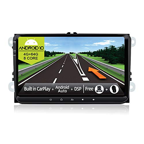 JOYX Android 10 Autoradio Para VW Golf/Skoda/Seat/Passat/Polo - [4G+64G] - Built-in DSP Carplay Android Auto - GRATIS Cámara Canbus - 9 Pulgada 2 Din -Apoyo DAB 4G WLAN Bluetooth5.0 Volante 360-Cámara