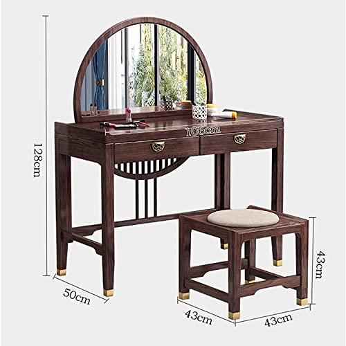 JRZTC Tocadores Resistentes y duraderos, Juego de tocador de Madera Maciza Retro clásico, Muebles de Dormitorio de Escritorio de Maquillaje, tocador con Taburete