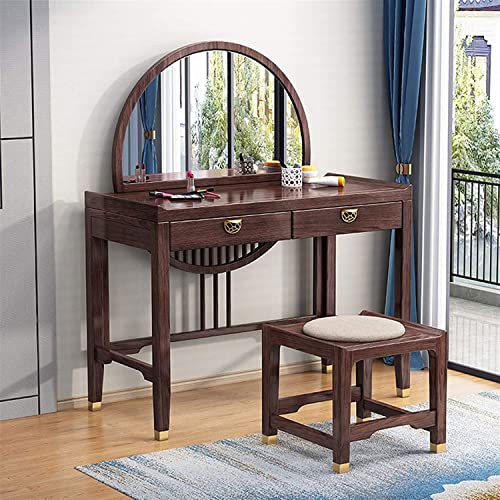 JRZTC Tocadores Resistentes y duraderos, Juego de tocador de Madera Maciza Retro clásico, Muebles de Dormitorio de Escritorio de Maquillaje, tocador con Taburete