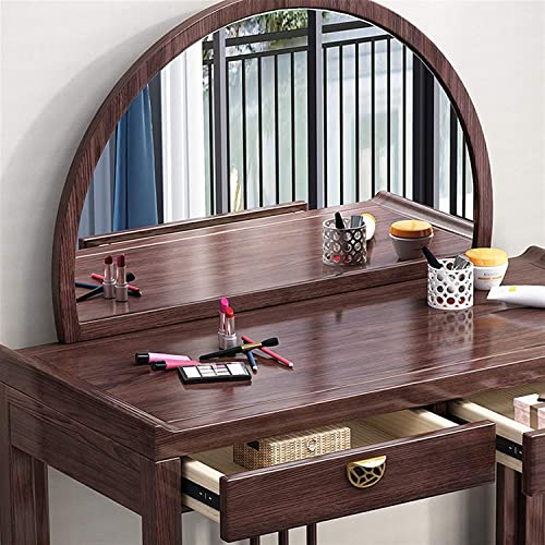 JRZTC Tocadores Resistentes y duraderos, Juego de tocador de Madera Maciza Retro clásico, Muebles de Dormitorio de Escritorio de Maquillaje, tocador con Taburete