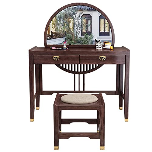 JRZTC Tocadores Resistentes y duraderos, Juego de tocador de Madera Maciza Retro clásico, Muebles de Dormitorio de Escritorio de Maquillaje, tocador con Taburete