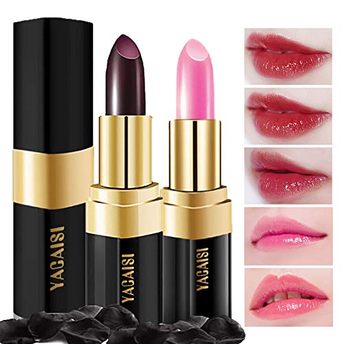 Juego de 2 barras de labios, barra de labios mágica que cambia de color para mujeres, barra de labios impermeable, barra de labios de larga duración, hidratante nutritivo para bálsamo labial