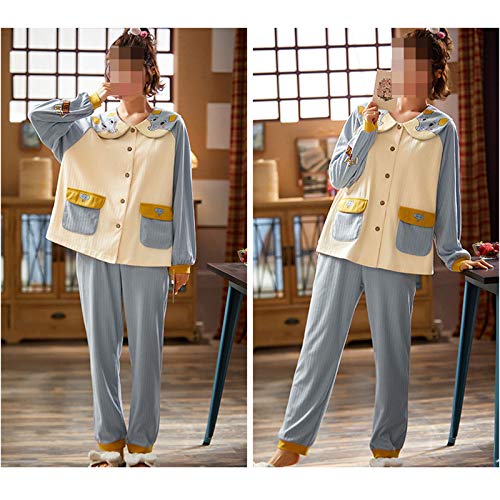 Juego de 2 piezas Inicio de la casa Manga larga Otoño Invierno Pijamas Conjuntos Mujeres Sólido algodón ropa de dormir Salón Ropa interior Tamaño Muñeca Cuello de dormir Ropa de dormir al aire libre 3