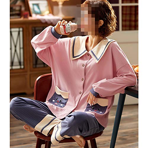 Juego de 2 piezas Inicio de la casa Manga larga Otoño Invierno Pijamas Conjuntos Mujeres Sólido algodón ropa de dormir Salón Ropa interior Tamaño Muñeca Cuello de dormir Ropa de dormir al aire libre 3