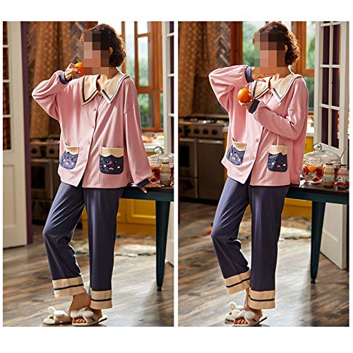 Juego de 2 piezas Inicio de la casa Manga larga Otoño Invierno Pijamas Conjuntos Mujeres Sólido algodón ropa de dormir Salón Ropa interior Tamaño Muñeca Cuello de dormir Ropa de dormir al aire libre 3