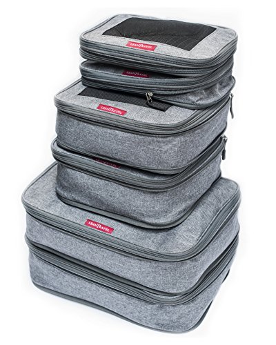 Juego de 6 cubos de compresión para viajes, color gris, doble cremallera, LeanTravel