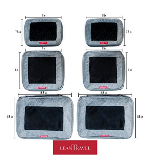 Juego de 6 cubos de compresión para viajes, color gris, doble cremallera, LeanTravel