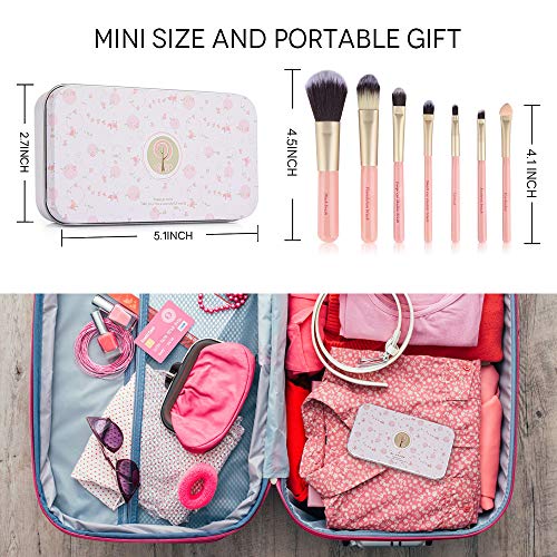 Juego de 7 brochas de maquillaje para niños, brochas de maquillaje para base, delineador de ojos, brochas cosméticas correctoras con funda para niños y niñas (rosa)