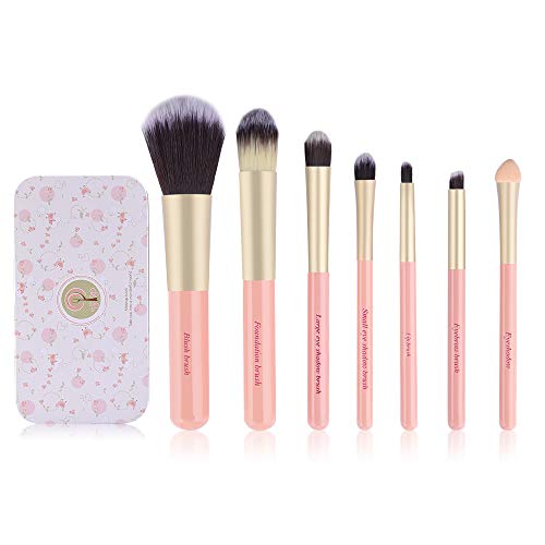 Juego de 7 brochas de maquillaje para niños, brochas de maquillaje para base, delineador de ojos, brochas cosméticas correctoras con funda para niños y niñas (rosa)