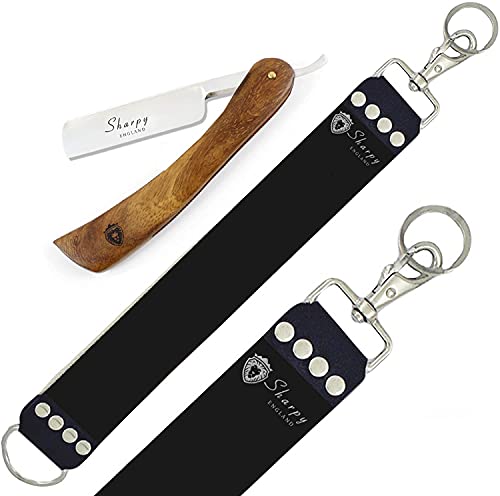 Juego de afeitar profesional de peluquería de cuero Strop - maquinilla de afeitar de corte recto - bolsa de afeitar negra - 50% de descuento Oferta de tiempo limitado