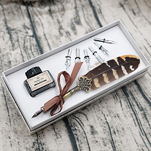 Juego de Bolígrafos de Caligrafía de Plumas Vintage con 6 Plumilla, Tinta Negra, para Bolígrafo para Arte, Escritura, Firma, Decoración, Regalo HO-Q-300