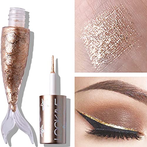 Juego de delineador de ojos líquido de 4 colores, delineador de ojos de sirena de diamante con brillo metálico, juego de delineador de ojos brillante de larga duración a prueba de agua (A)