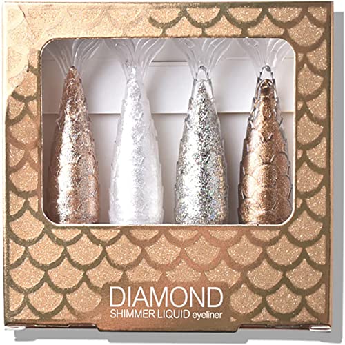 Juego de delineador de ojos líquido de 4 colores, delineador de ojos de sirena de diamante con brillo metálico, juego de delineador de ojos brillante de larga duración a prueba de agua (A)