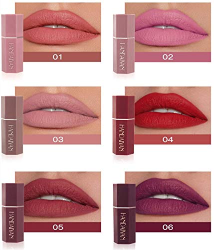 Juego de lápiz labial de 6 colores, lápiz labial hidratante suave de terciopelo mate, taza antiadherente impermeable de larga duración, juego de regalo de maquillaje de lápiz labial desnudo sexy